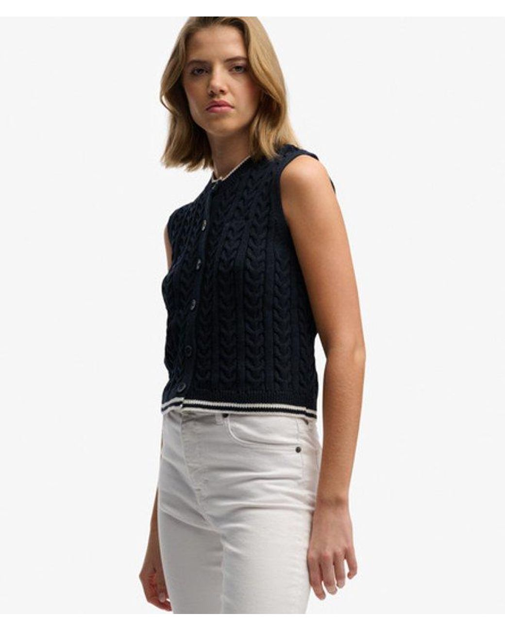 Superdry Blue Cable Button Down Tank Top