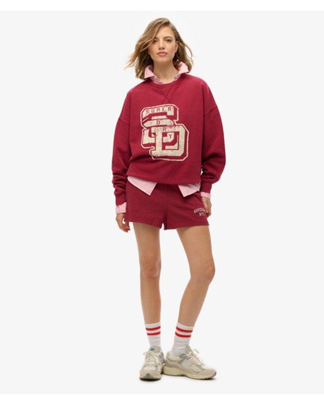 Superdry Red Athletic Essentials Relaxed Flock Crew Sweatshirt