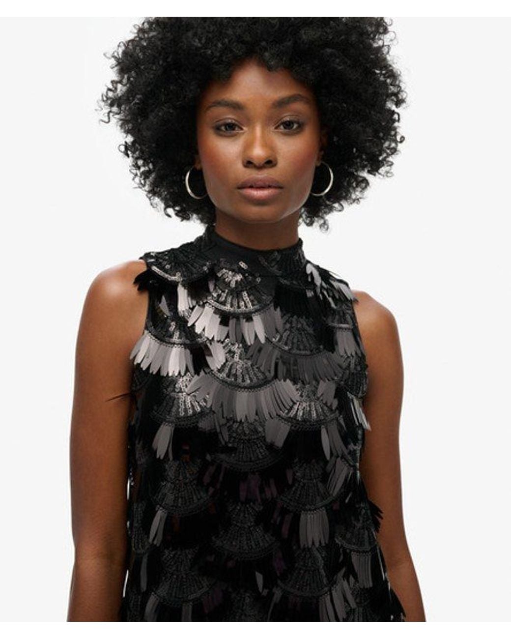 Superdry Black A-line Fringe Sequin Dress