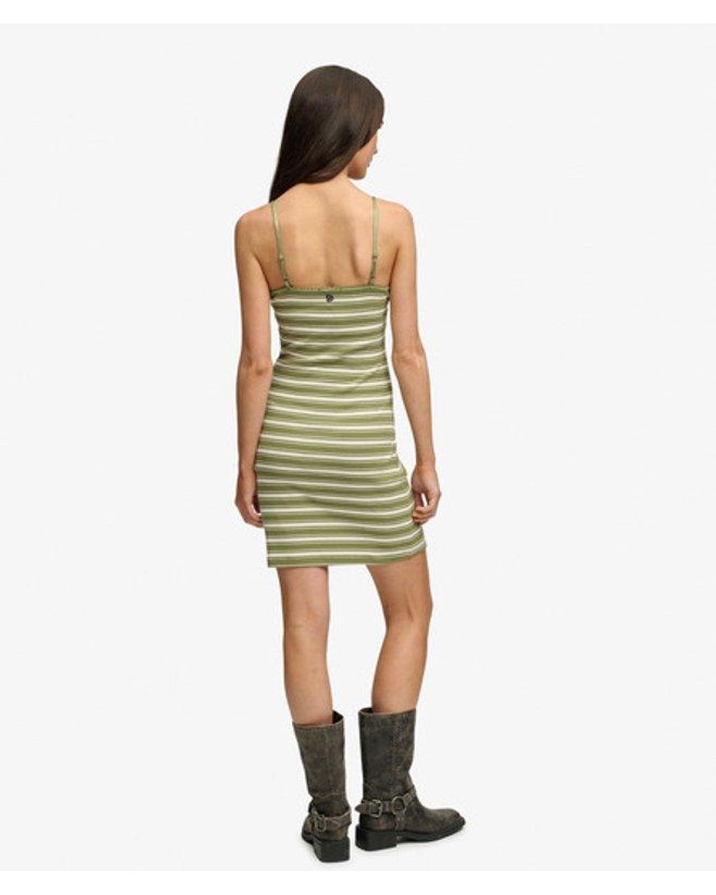 Superdry Green V-Neck Striped Mini Dress