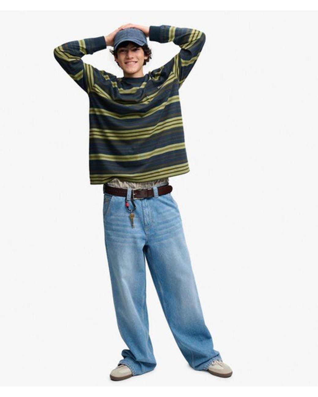 Superdry Blue Bench X & Co Bench Oversized Stripe Long Sleeve Top for men