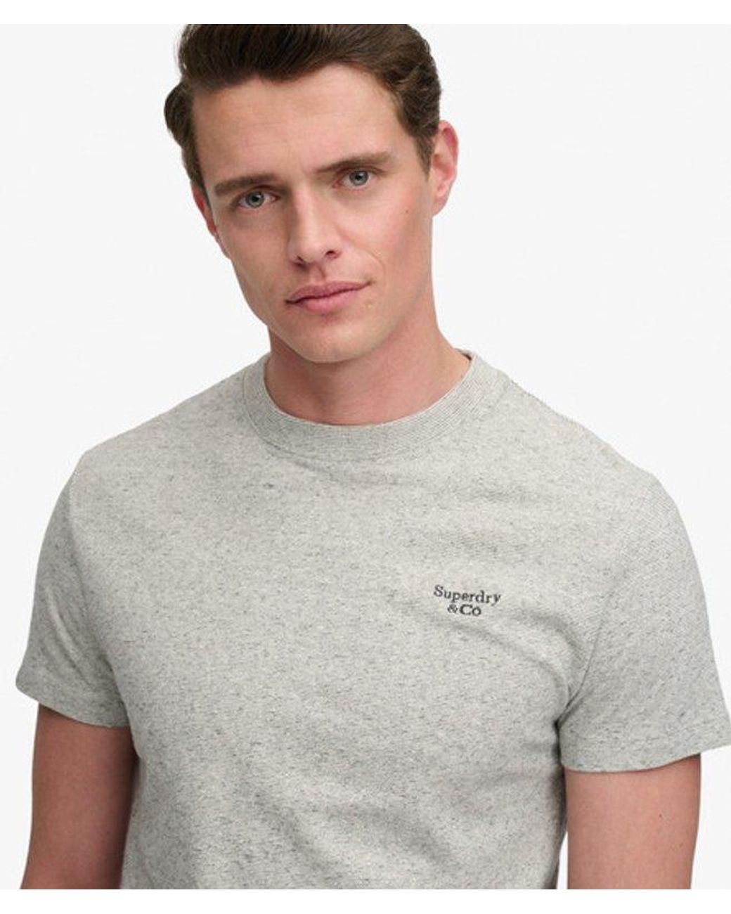 Superdry Gray & Co Essential Serif Logo Embroidered T-shirt for men