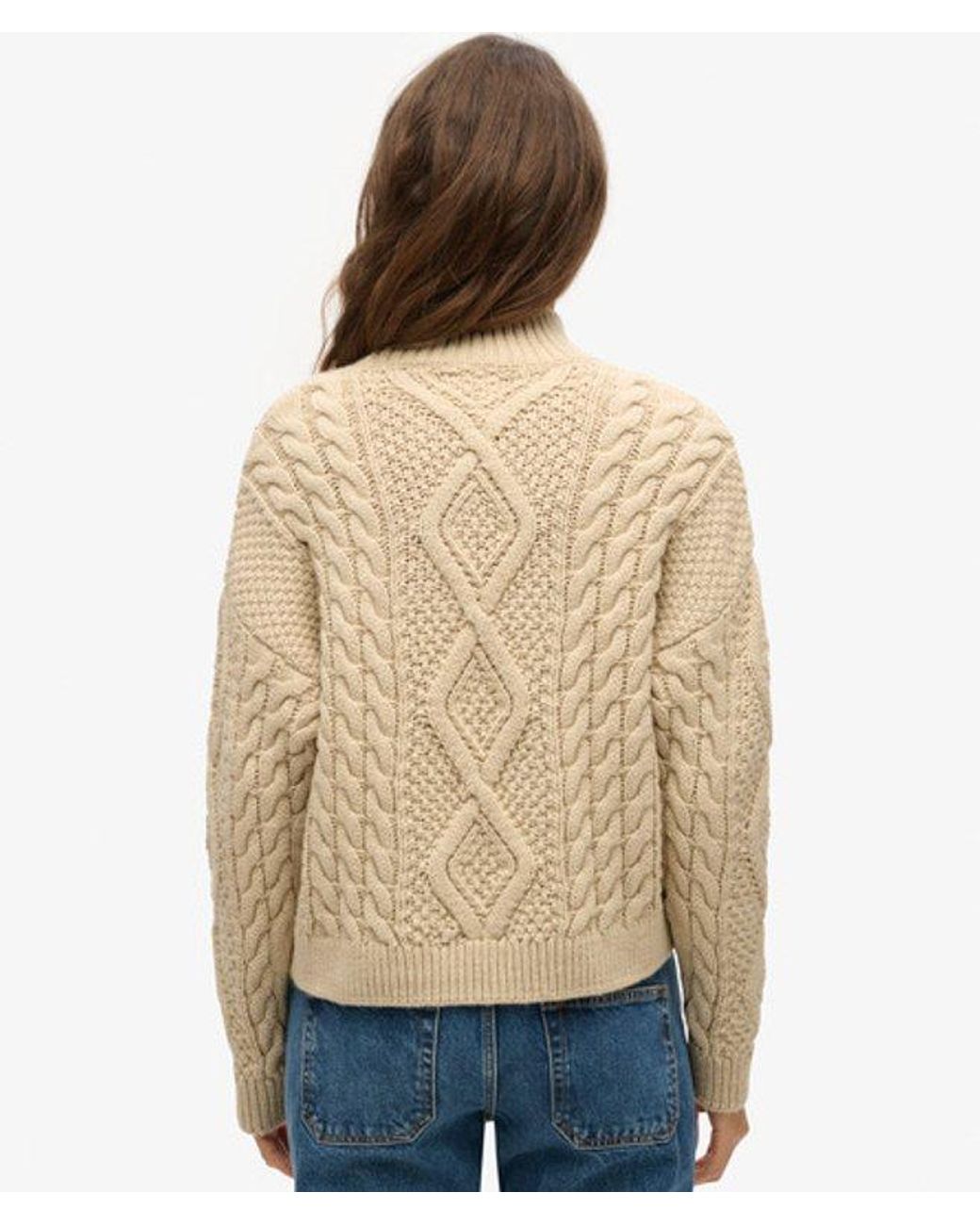 Superdry Brown & Co Classic Cable Knit Aran Polo Jumper