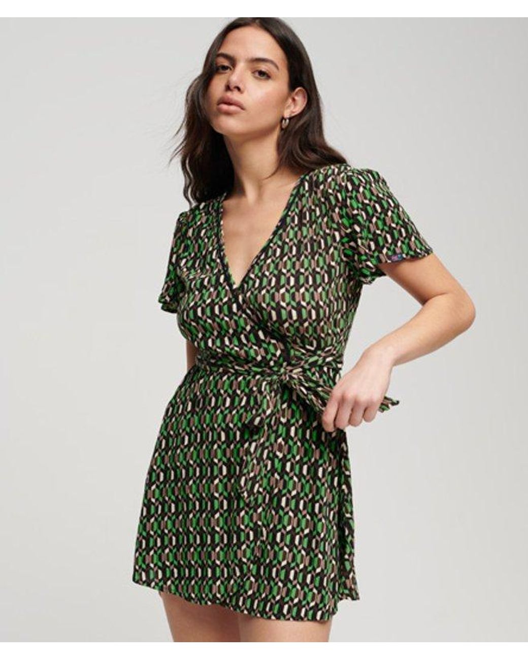 Superdry Green Vintage Mini Wrap Dress