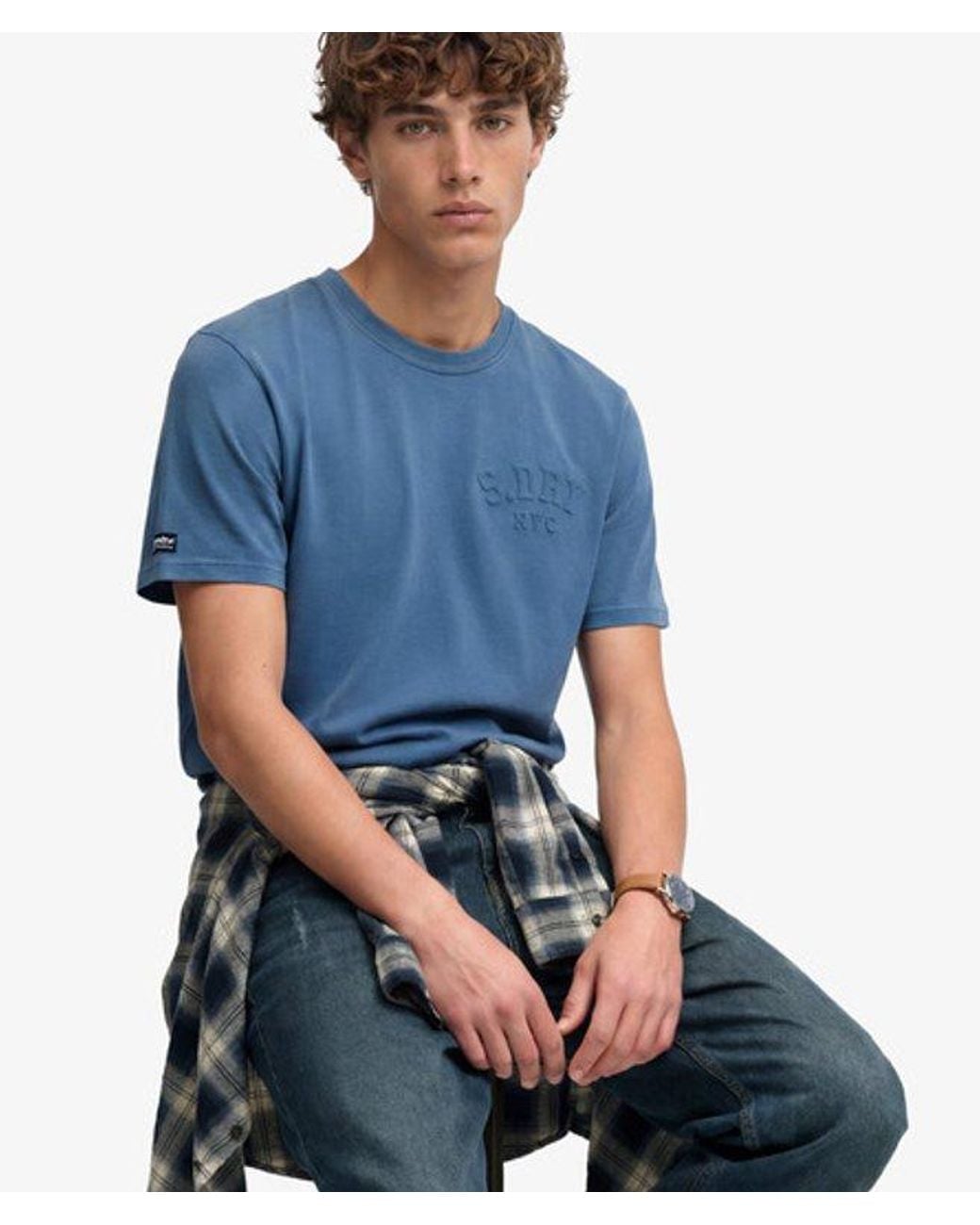 Superdry Blue & Co Athletic Embossed Relaxed T-shirt for men
