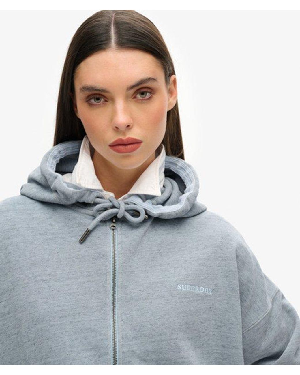 Superdry Gray Essential Logo Overdyed Zip Hoodie
