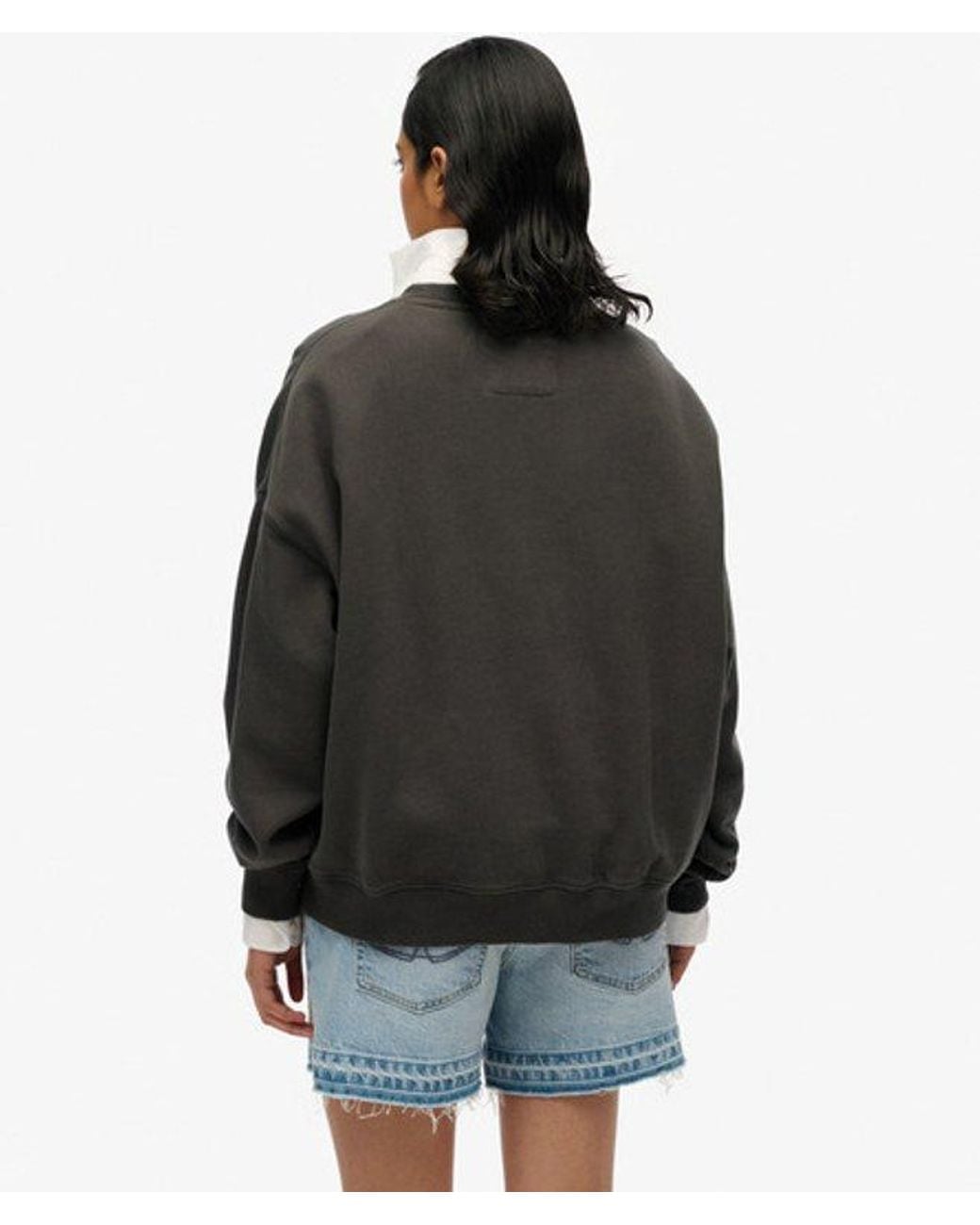 Superdry Black Athletic Essentials Tonal Applique Crew Sweatshirt