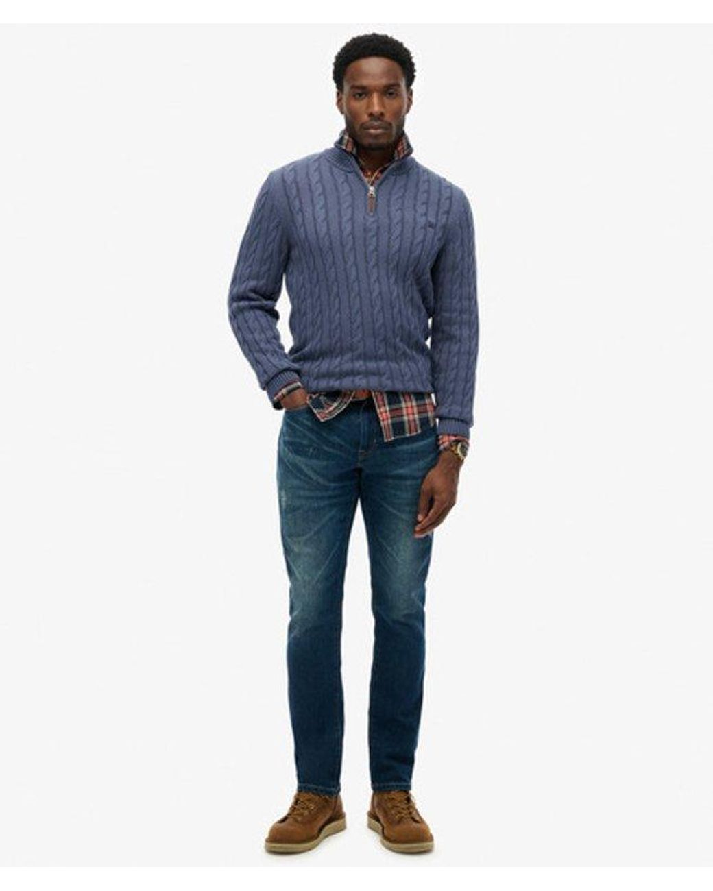 Superdry Blue & Co Organic Cotton Classic Cable Half-zip Jumper for men