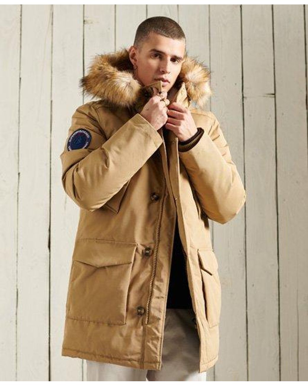 beige parka coat