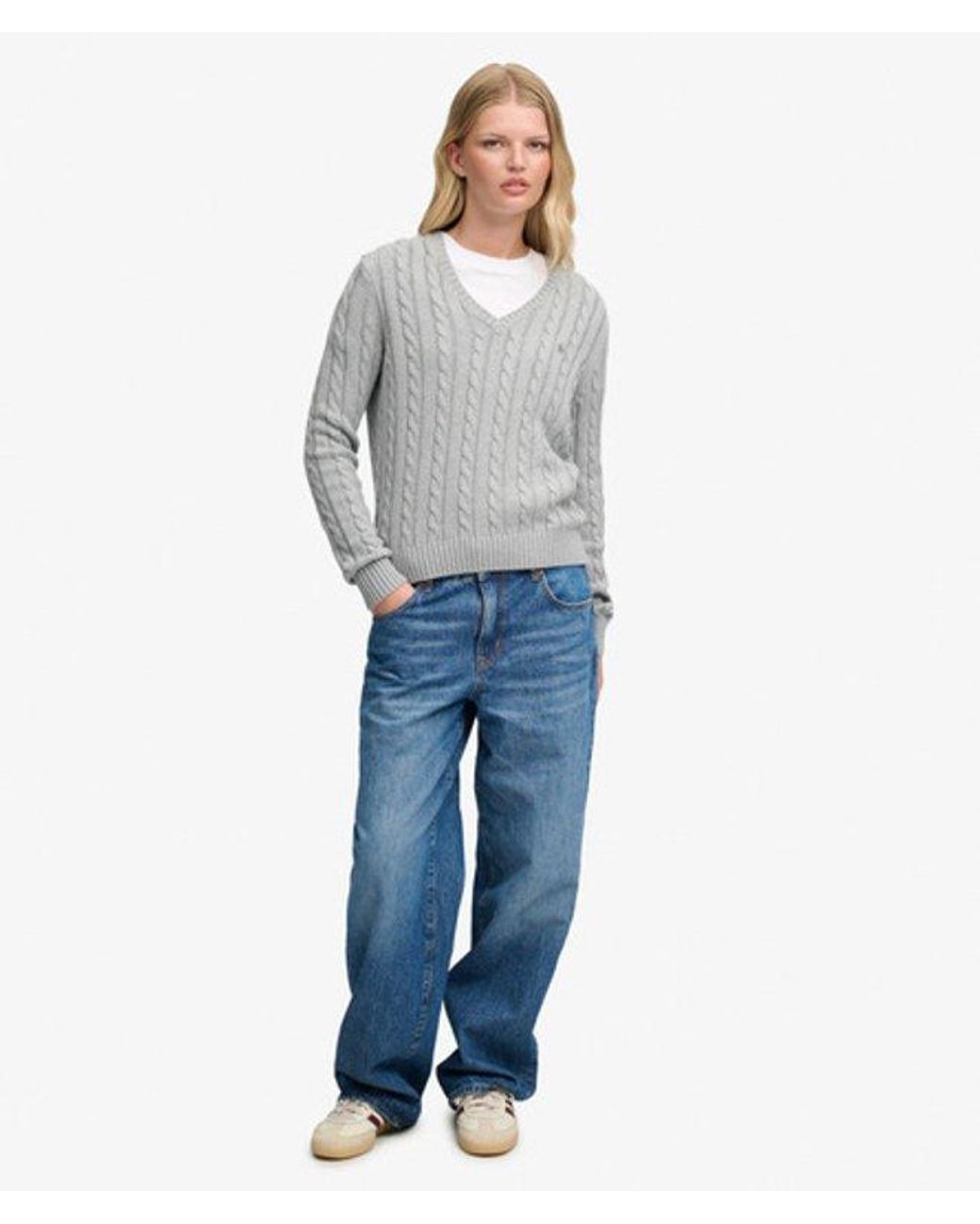 Superdry Gray & Co Washed V Neck Cable Jumper