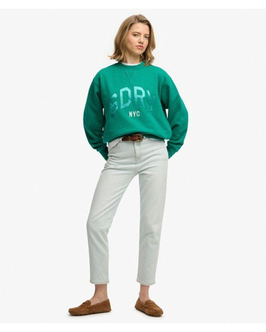 Superdry Green & Co Varsity Satin Applique Crew Sweatshirt