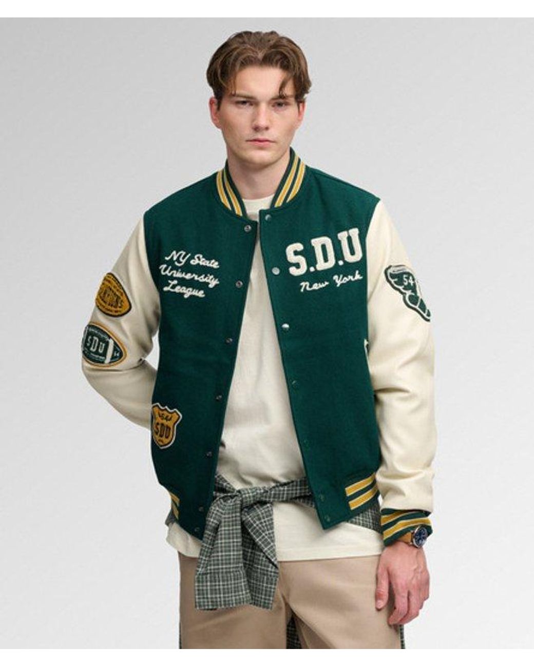 Superdry Green & Co Vintage Patched Varsity Jacket for men