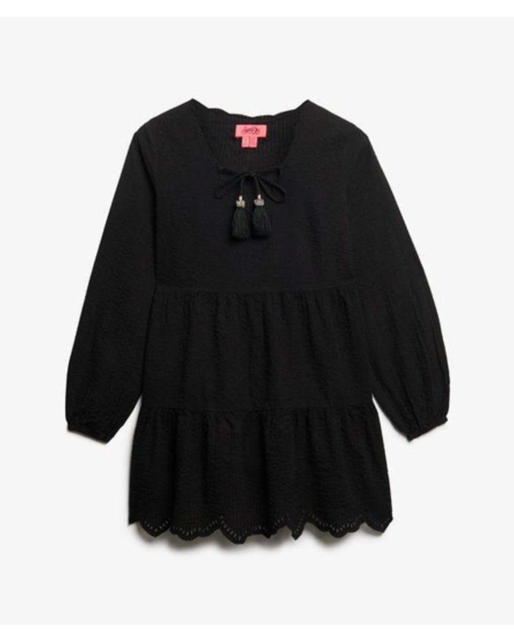 Superdry Black & Co Broderie Tiered Mini Dress