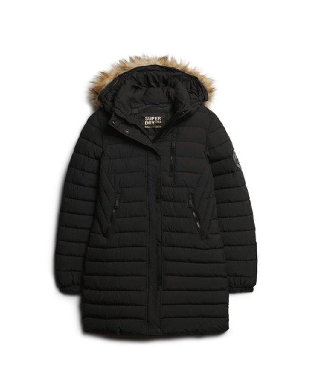 Superdry Black & Co Slim Fit Quilted Fuji Hooded Mid Length Puffer Coat