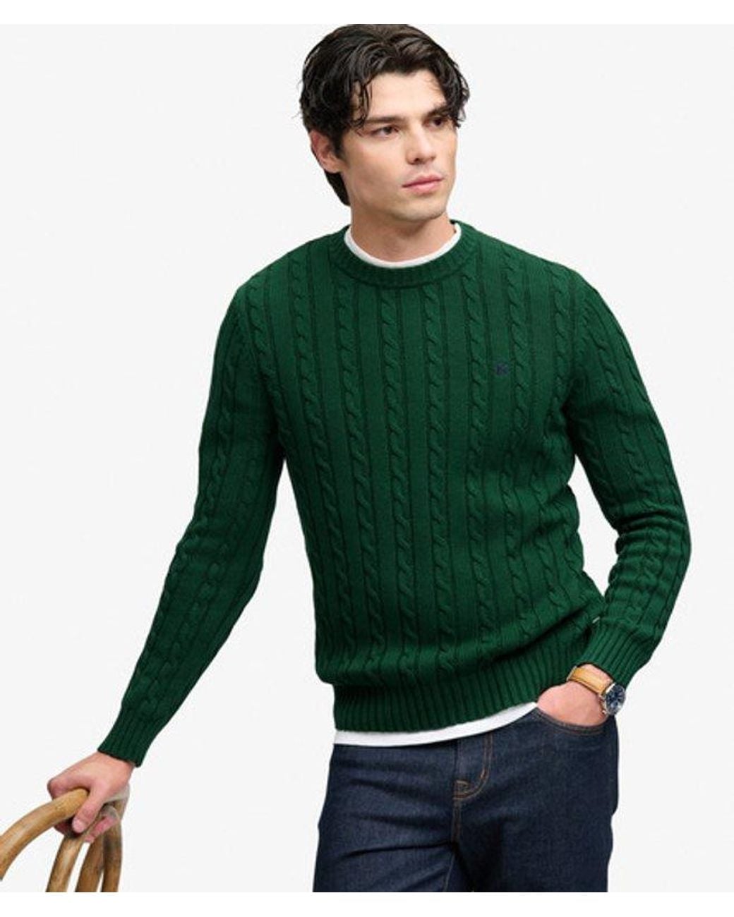 Superdry Green & Co Cotton Cable Knit Crew Jumper for men