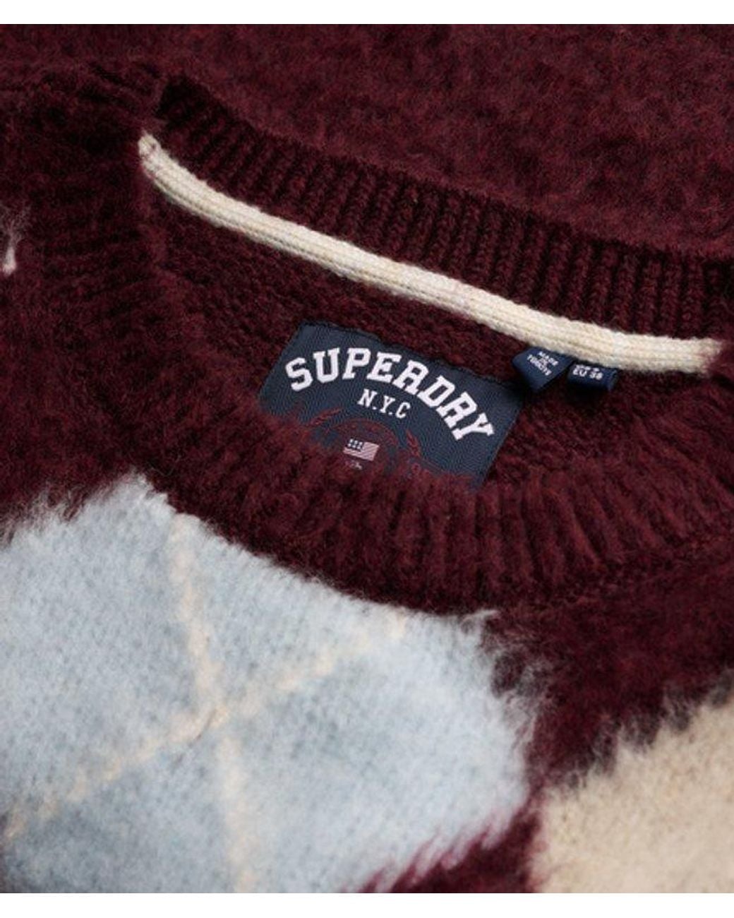 Superdry Red & Co Slouchy Brushed Argyle Knit Jumper