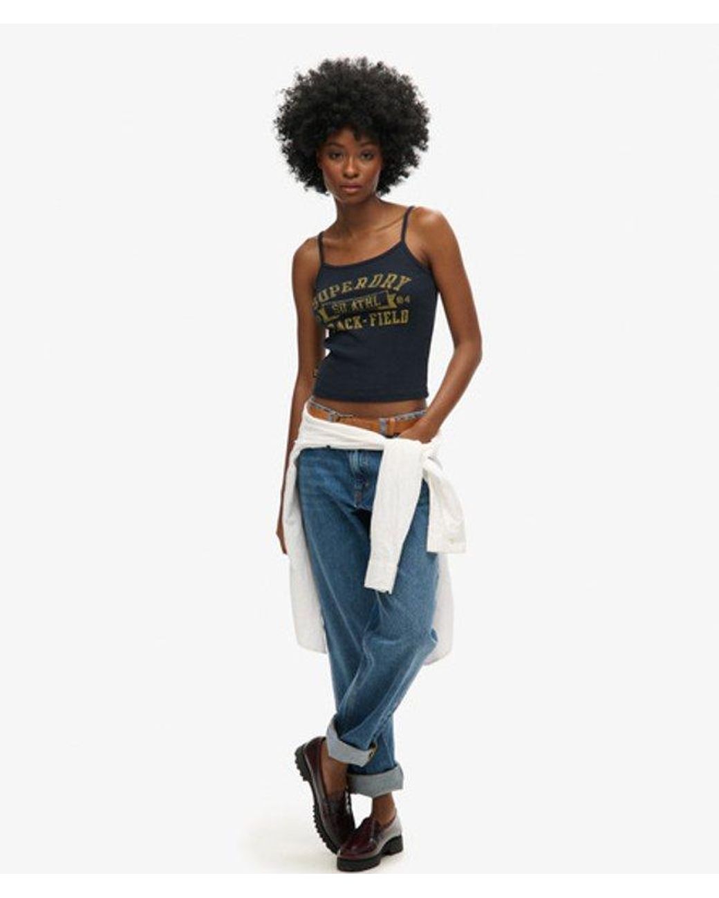 Superdry Black & Co Athletic College Graphic Rib Cami Top