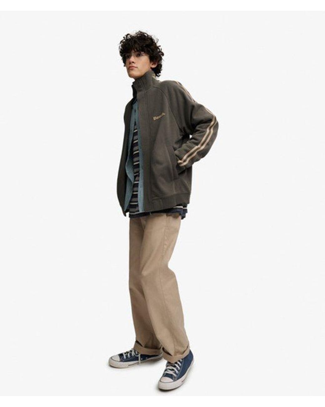 Superdry Gray Bench X & Co Bench High Neck Stripe Track Top for men