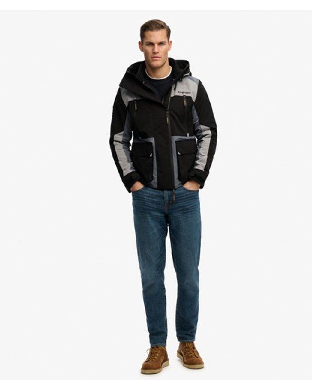 Superdry Black & Co Hooded Colour Block Windbreaker Jacket for men