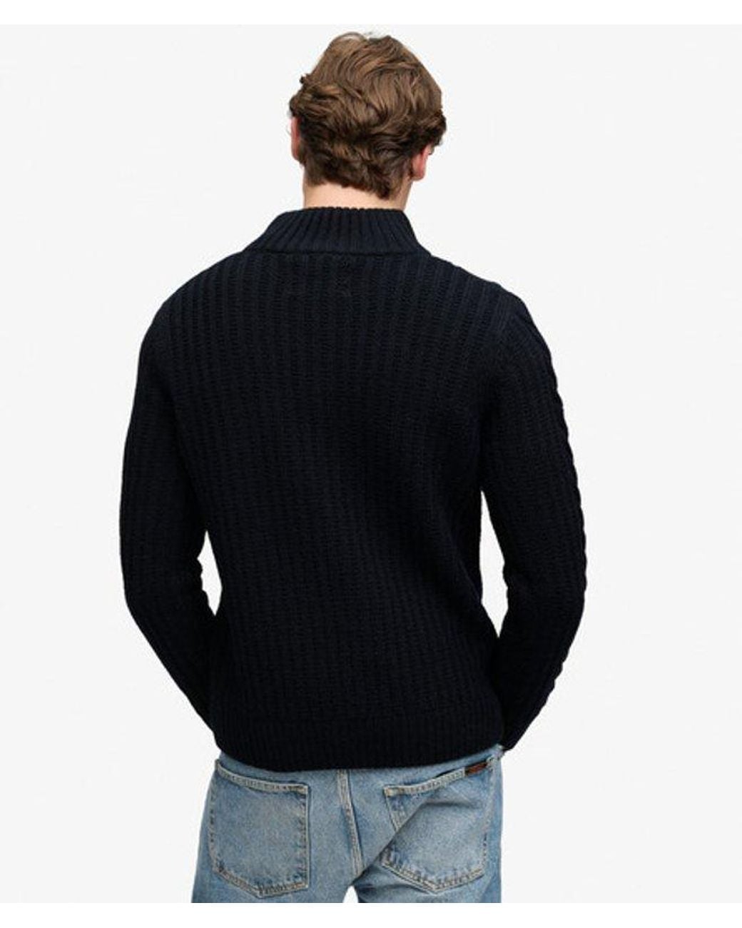 Superdry Black & Co Jacob Cable Half Zip Knit for men