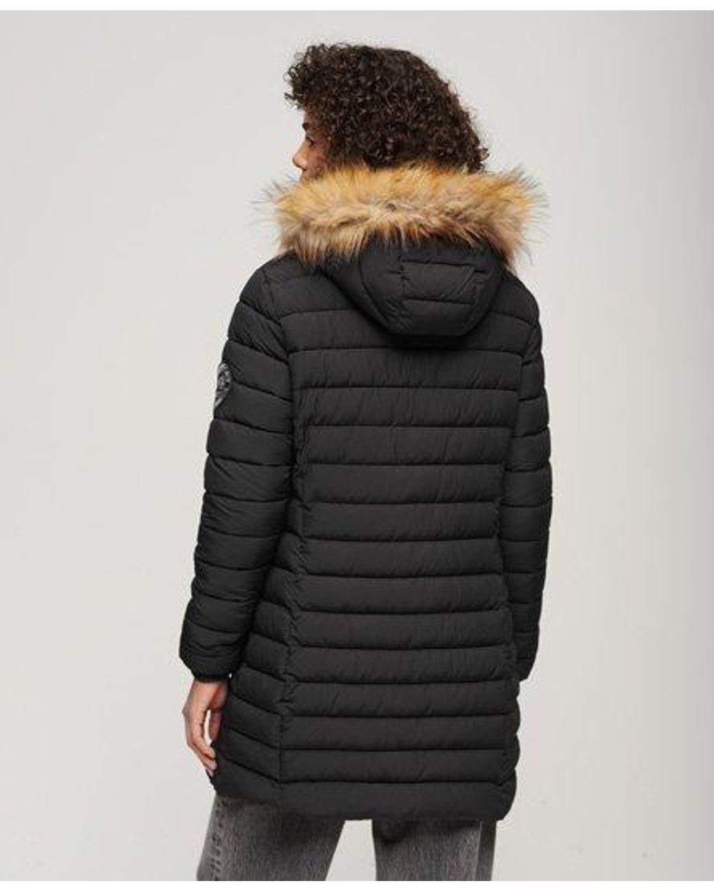 Superdry Fuji Longline Puffer Jacket Xs Woman in Black | Lyst