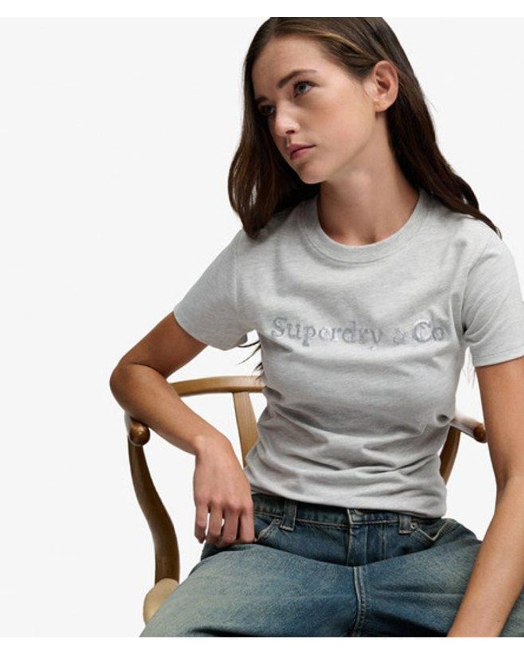 Superdry Gray Company Logo Sequin T-Shirt