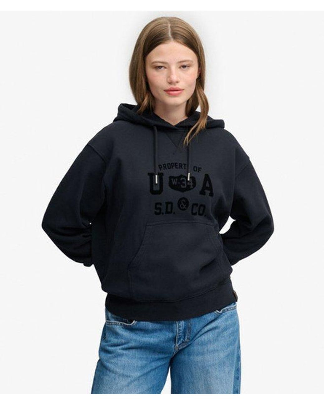 Superdry Blue & Co Athletic Flock Hoodie
