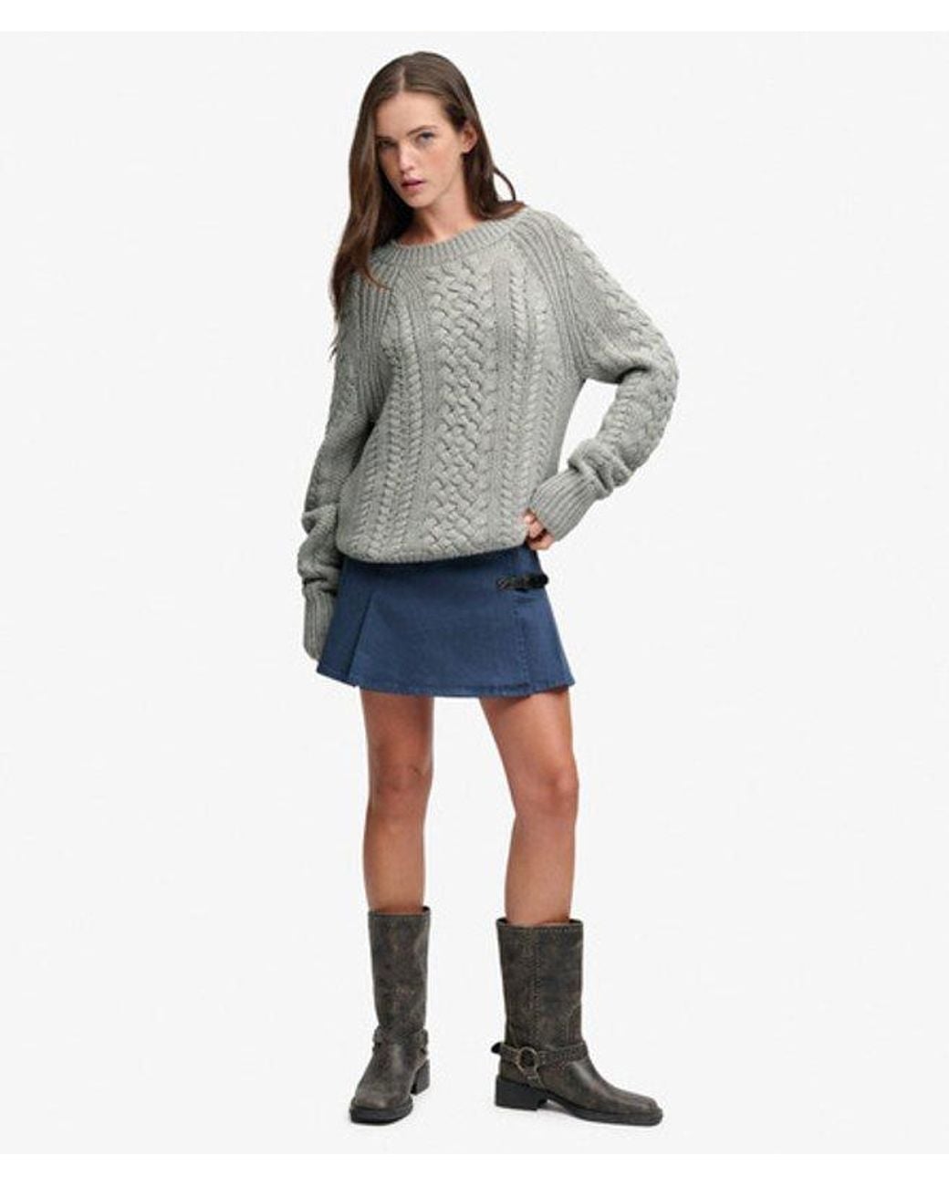 Superdry & Co Wollen Mix Kabeltrui in het Gray