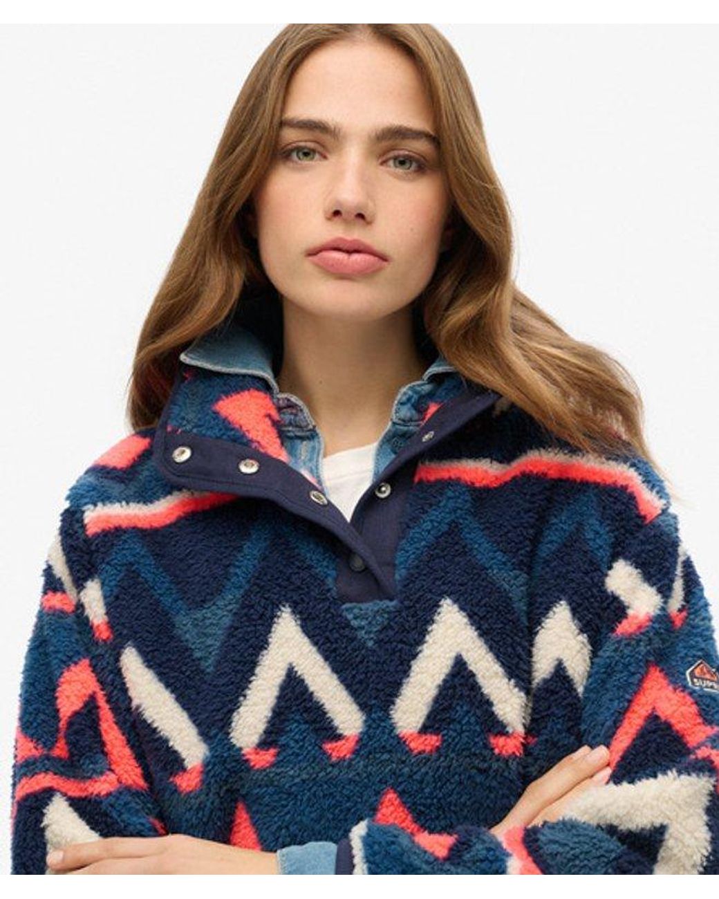 Superdry Blue Super Soft Printed Teddy Fleece