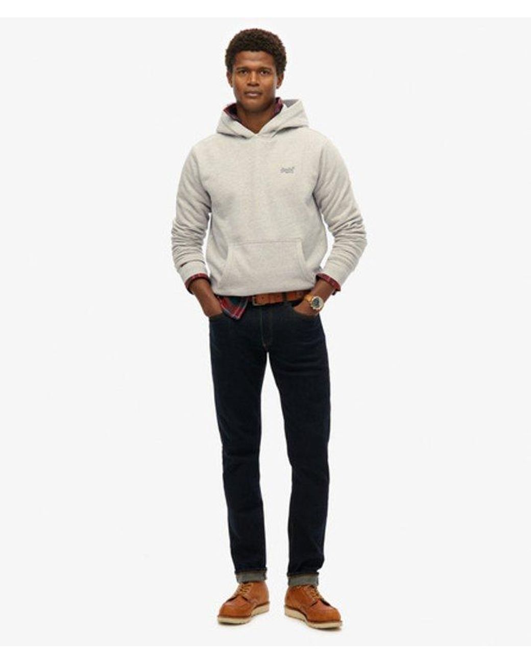 Superdry Essential Hoodie Met Logo En Halfgeborstelde Voering in het Gray voor heren