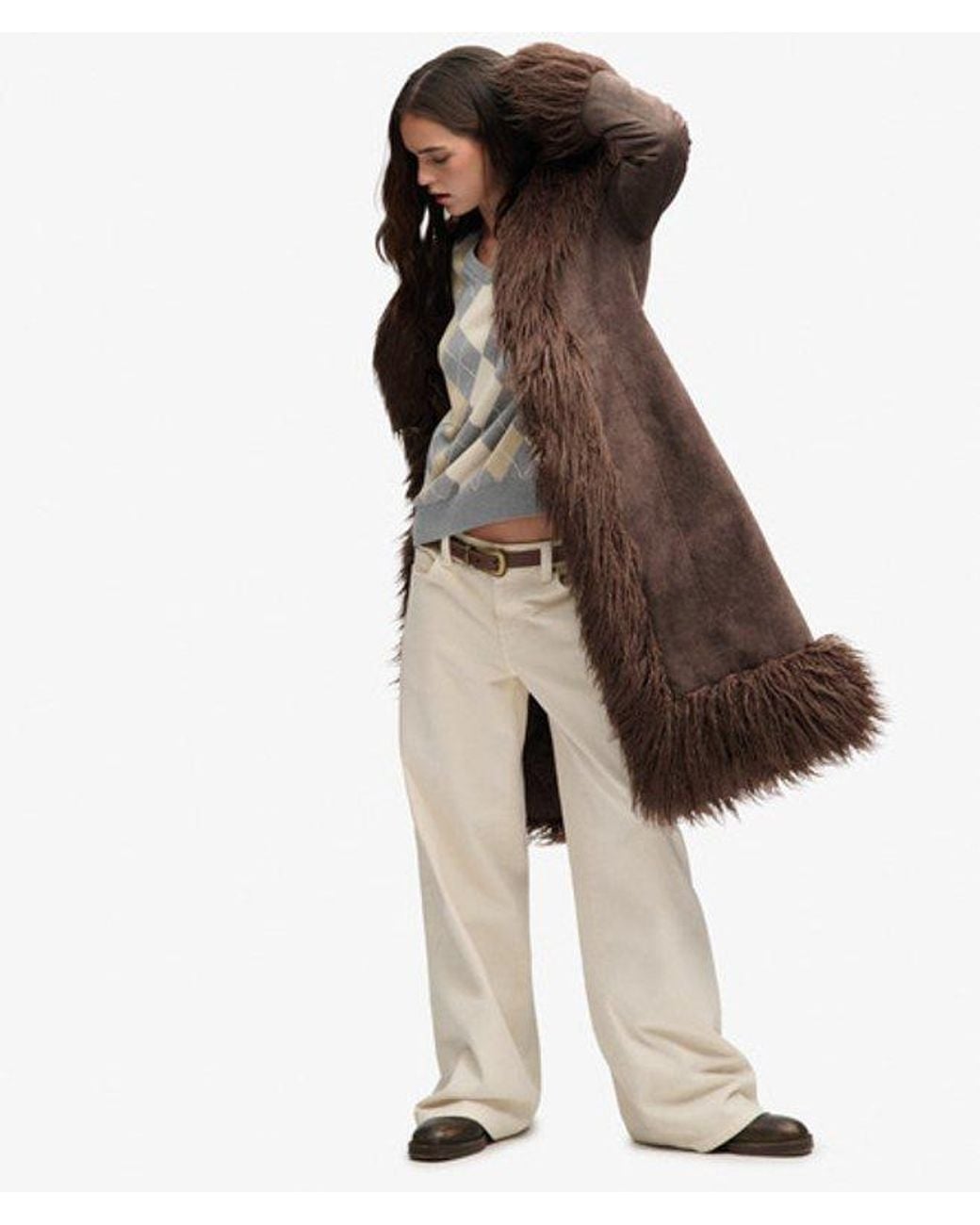 Superdry Brown & Co Long Afghan Coat