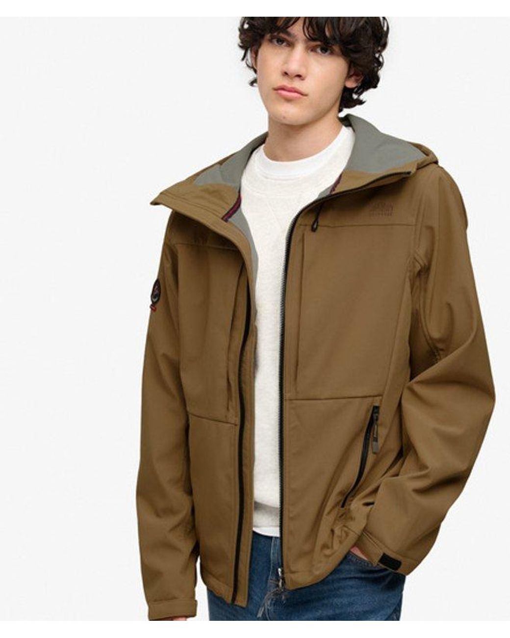 Superdry Brown & Co Hooded Softshell Trekker Jacket for men