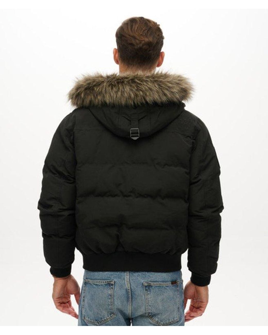 Superdry Black Everest Hooded Puffer Bomber Jacket for men
