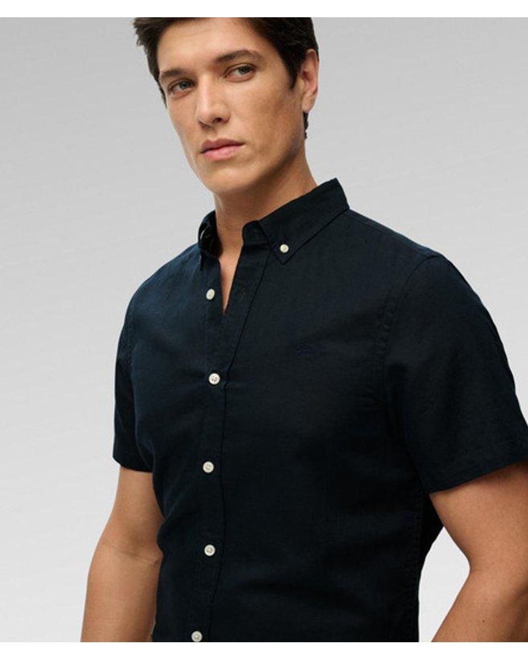Superdry Black & Co Cotton Linen Short Sleeve Shirt for men
