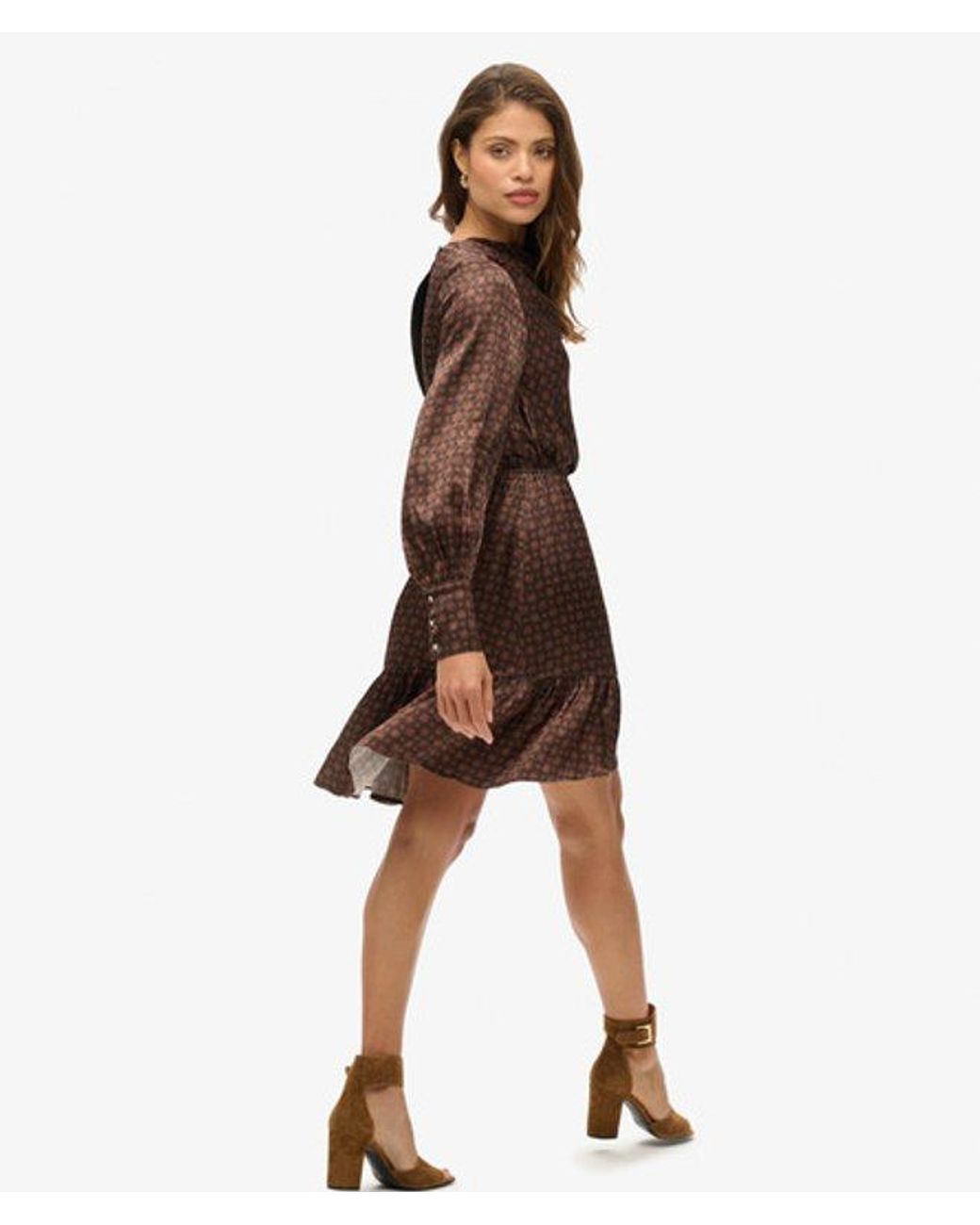 Superdry Brown & Co Mini Cowl Neck Jacquard Dress