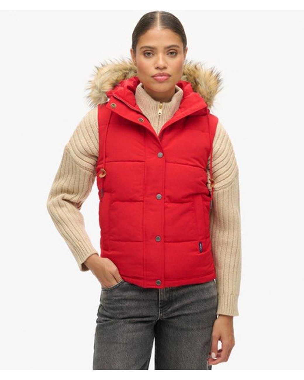 Superdry Red & Co Everest Faux Fur Puffer Gilet