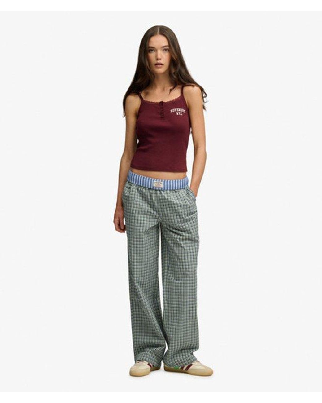 Superdry Purple & Co Mini Check Cotton Trousers