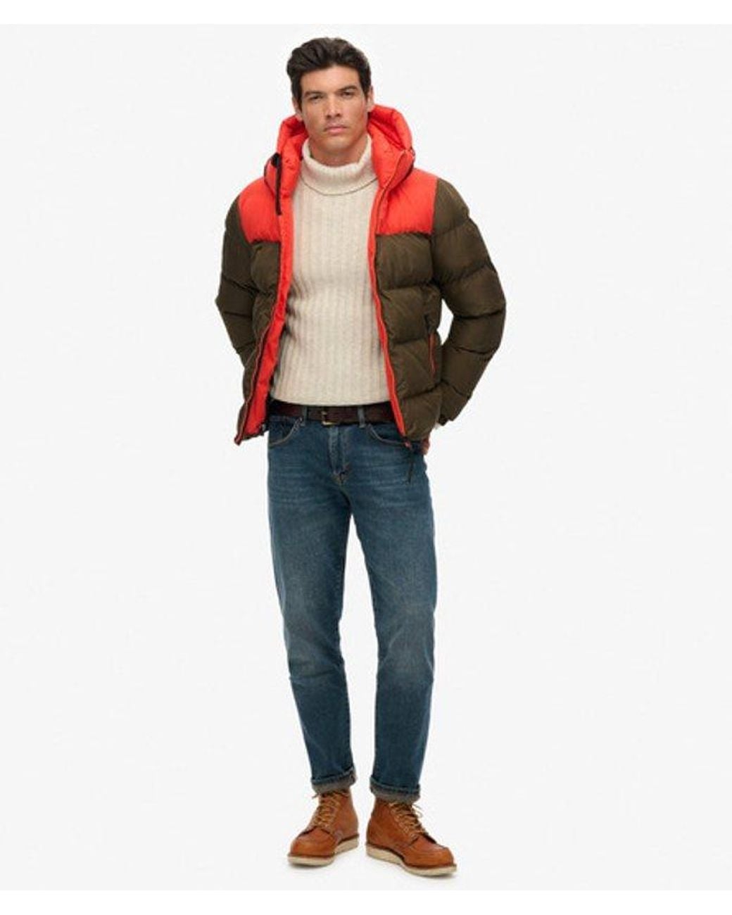 Superdry Red & Co Colourblock Hooded Puffer Jacket for men