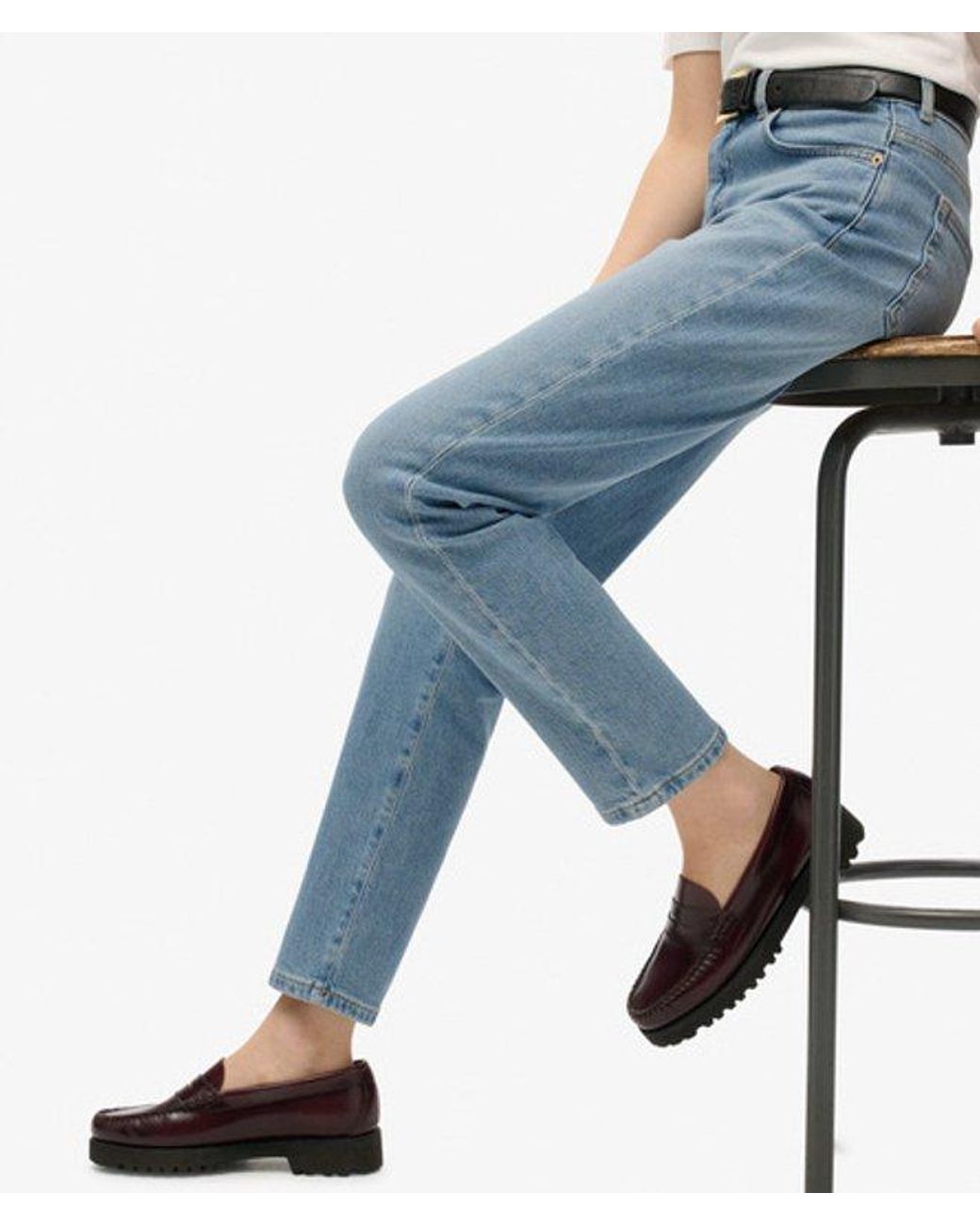Superdry Blue Organic Cotton High Rise Mom Jeans Size: 26/32