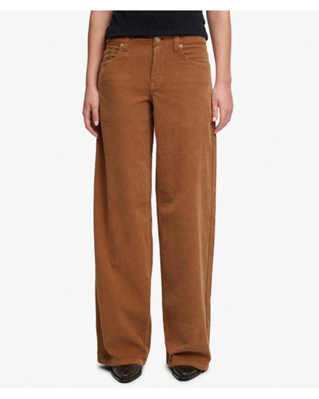 Superdry Brown Mid Rise Baggy Corduroy Trousers Size: 26/32