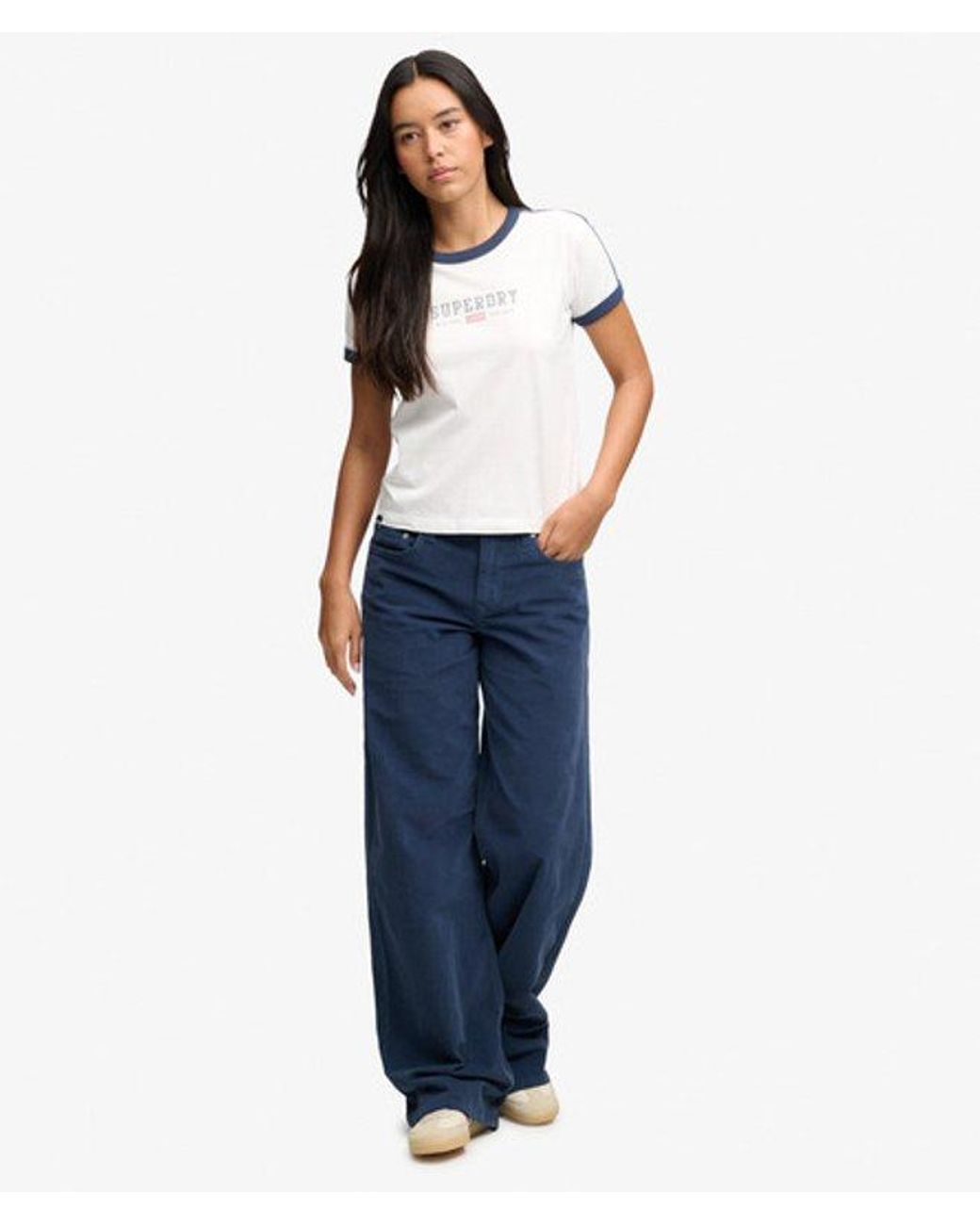 Superdry Blue & Co Mid Rise baggy Corduroy Trousers