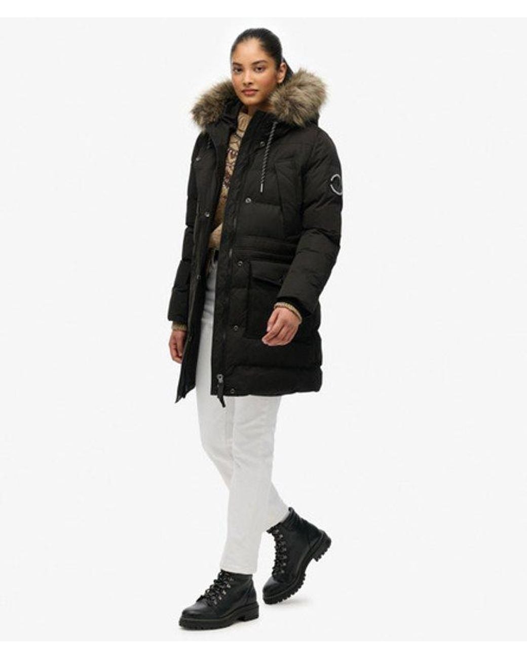 Superdry Black & Co Everest Microfibre Mid Faux Fur Puffer Jacket