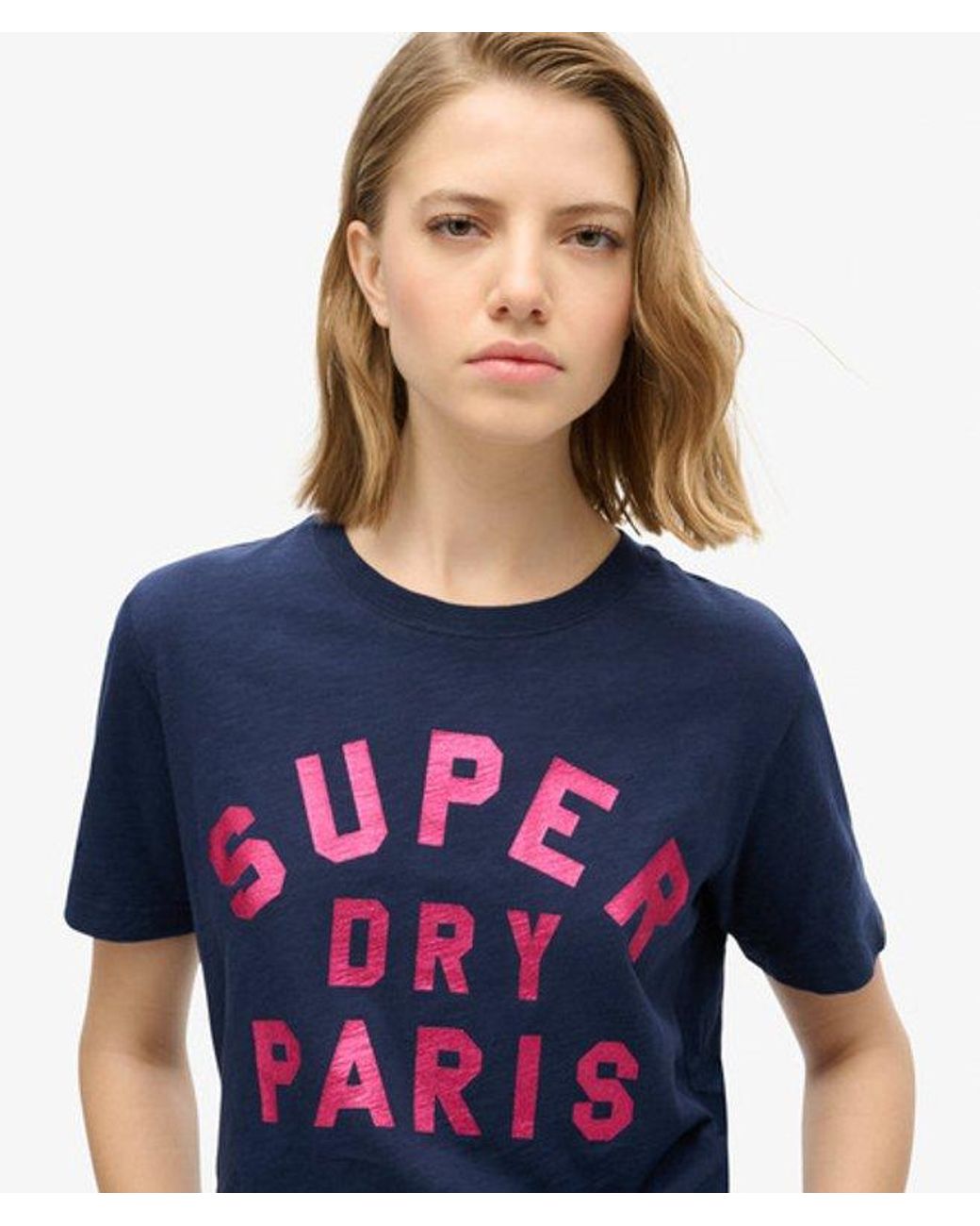 Superdry Blue Glitter Logo Relaxed T-shirt