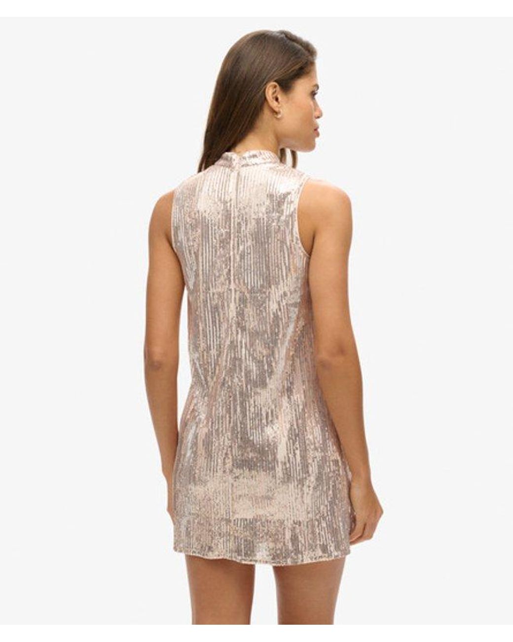 Superdry Natural Sequin Sleeveless A-line Mini Dress