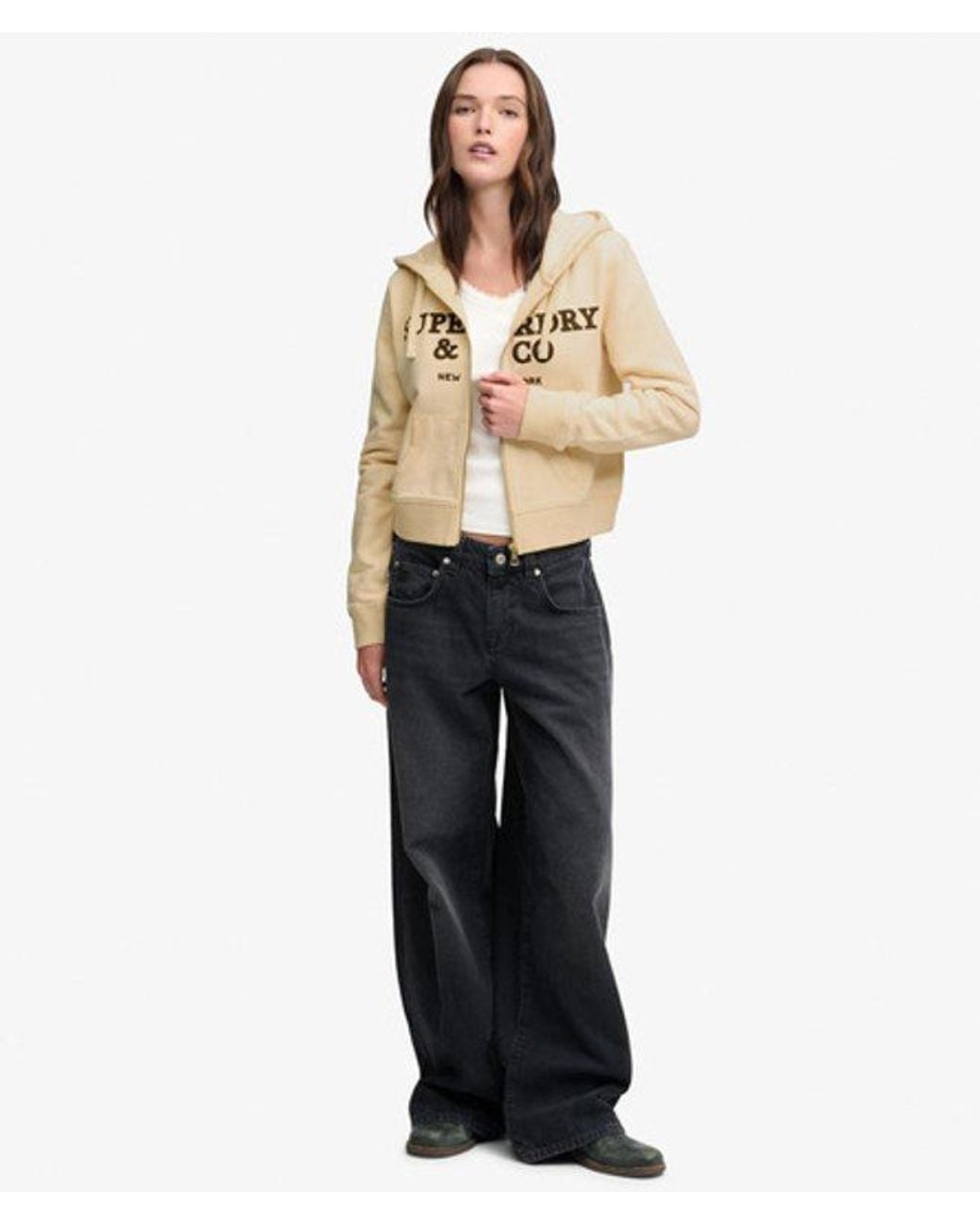 Superdry Natural & Co Athletic Essentials Embroidered Cropped Zip Hoodie