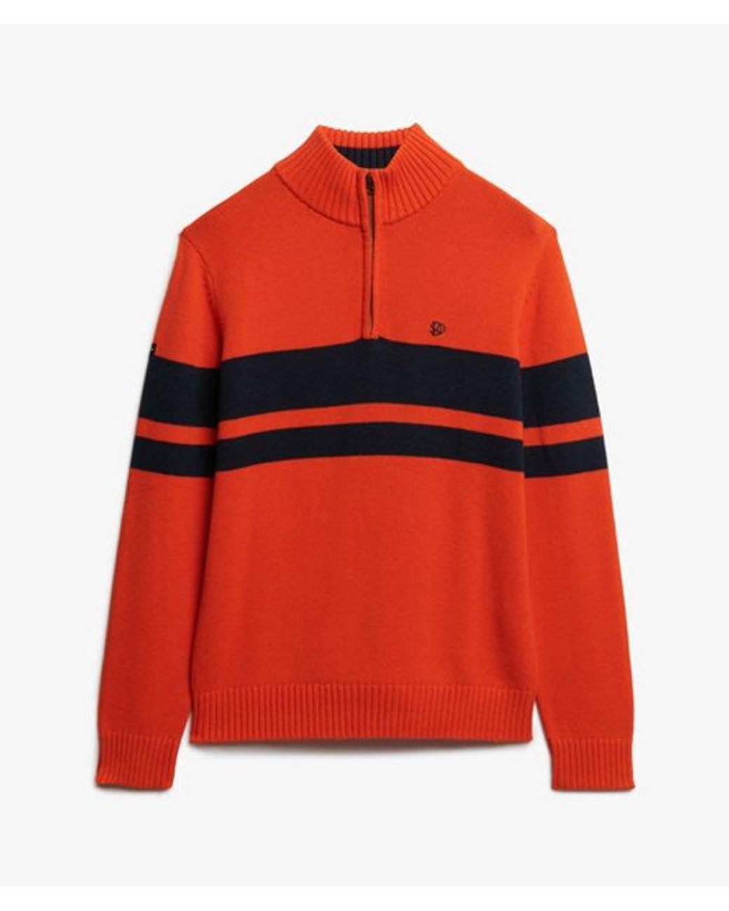 Superdry Red Cotton Stripe Half Zip Knit for men