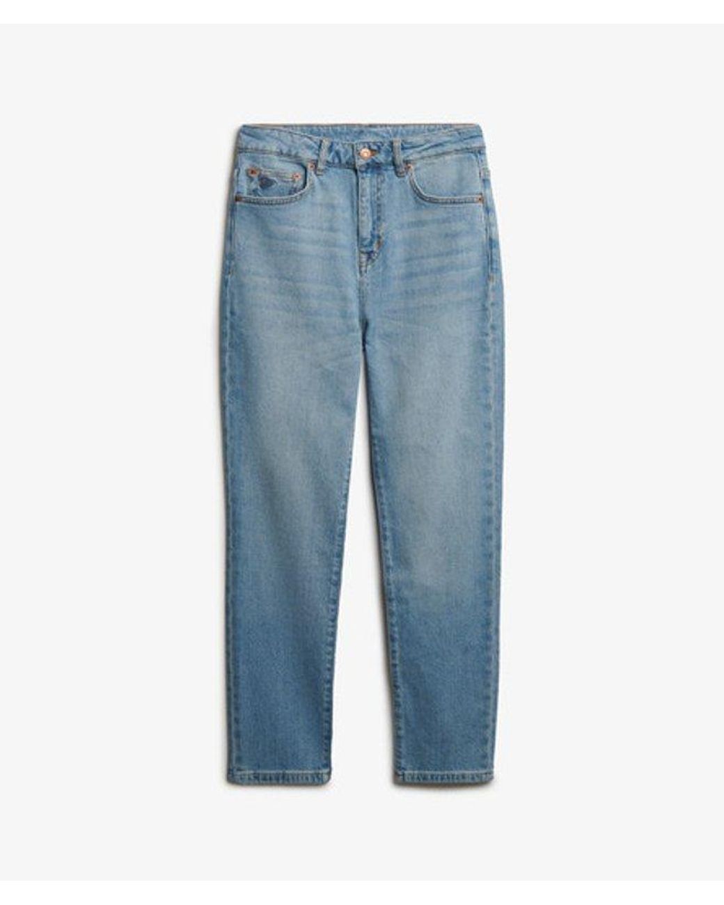 Superdry Blue Organic Cotton High Rise Mom Jeans Size: 26/32