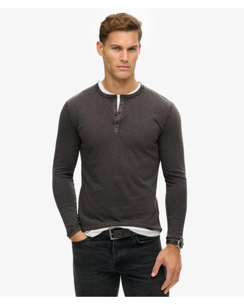 Superdry Gray & Co Long Sleeved Jersey Henley Top for men