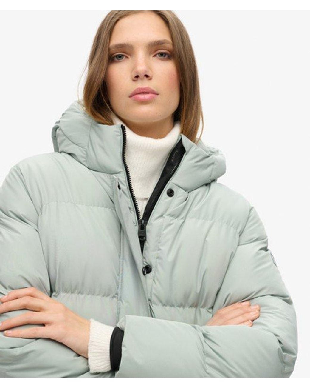 Superdry Gray Ladies Classic Hooded Five Baffle Sports Puffer Jacket