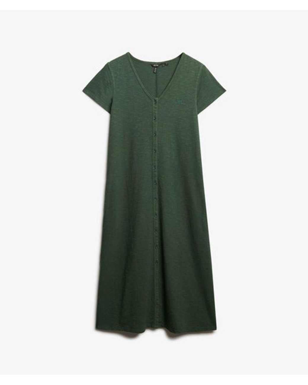 Superdry Green & Co Short Sleeve Button Through Jersey Midi Dress